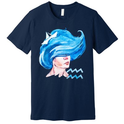 Aquarius Zodiac Sign Watercolor Illustration Premium T-Shirt