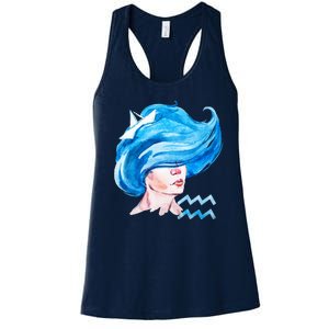 Aquarius Zodiac Sign Watercolor Illustration Women's Racerback Tank