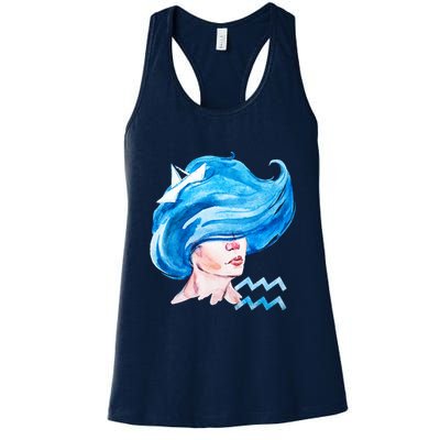 Aquarius Zodiac Sign Watercolor Illustration Womens Tank Top