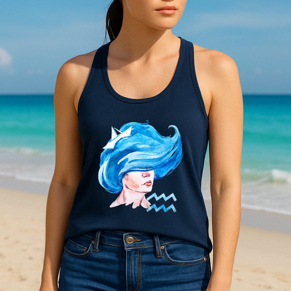 Aquarius Zodiac Sign Watercolor Illustration Womens Tank Top