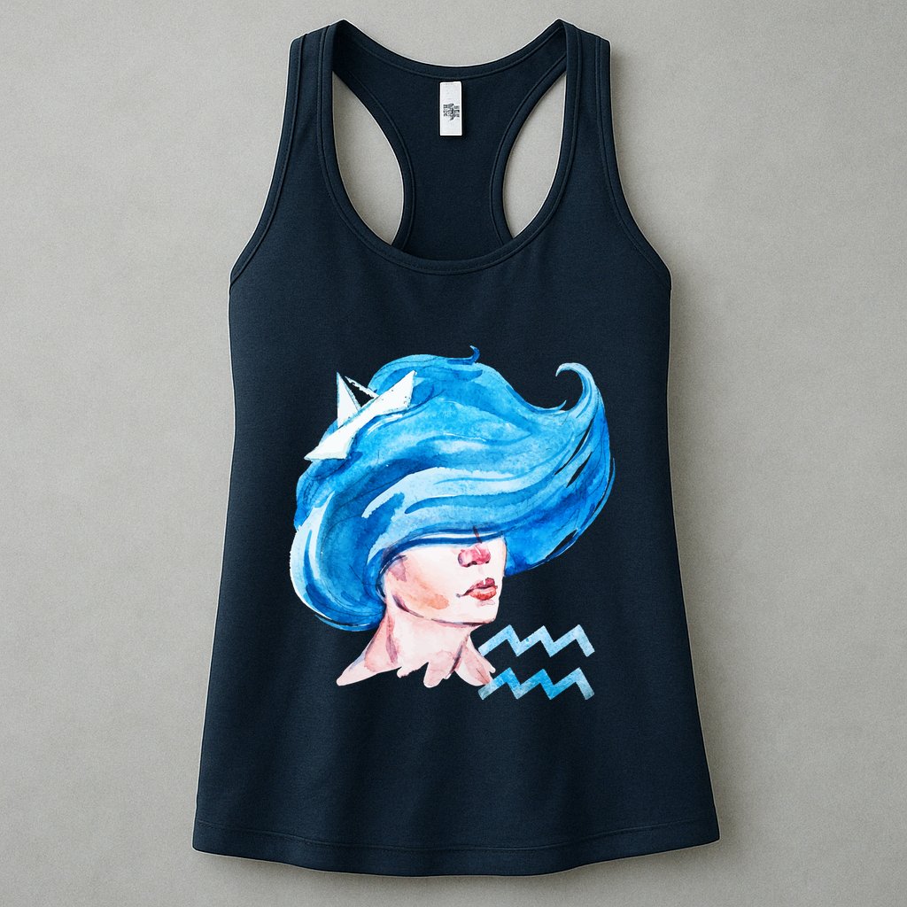 Aquarius Zodiac Sign Watercolor Illustration Womens Tank Top