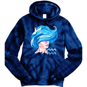 Aquarius Zodiac Sign Watercolor Illustration Tie Dye Hoodie