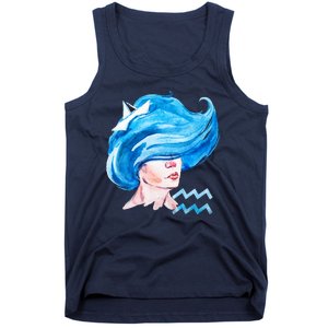 Aquarius Zodiac Sign Watercolor Illustration Tank Top