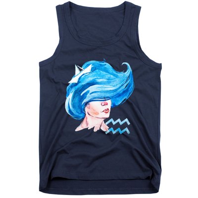 Aquarius Zodiac Sign Watercolor Illustration Tank Top