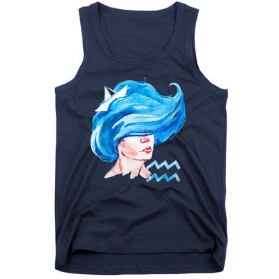 Aquarius Zodiac Sign Watercolor Illustration Tank Top