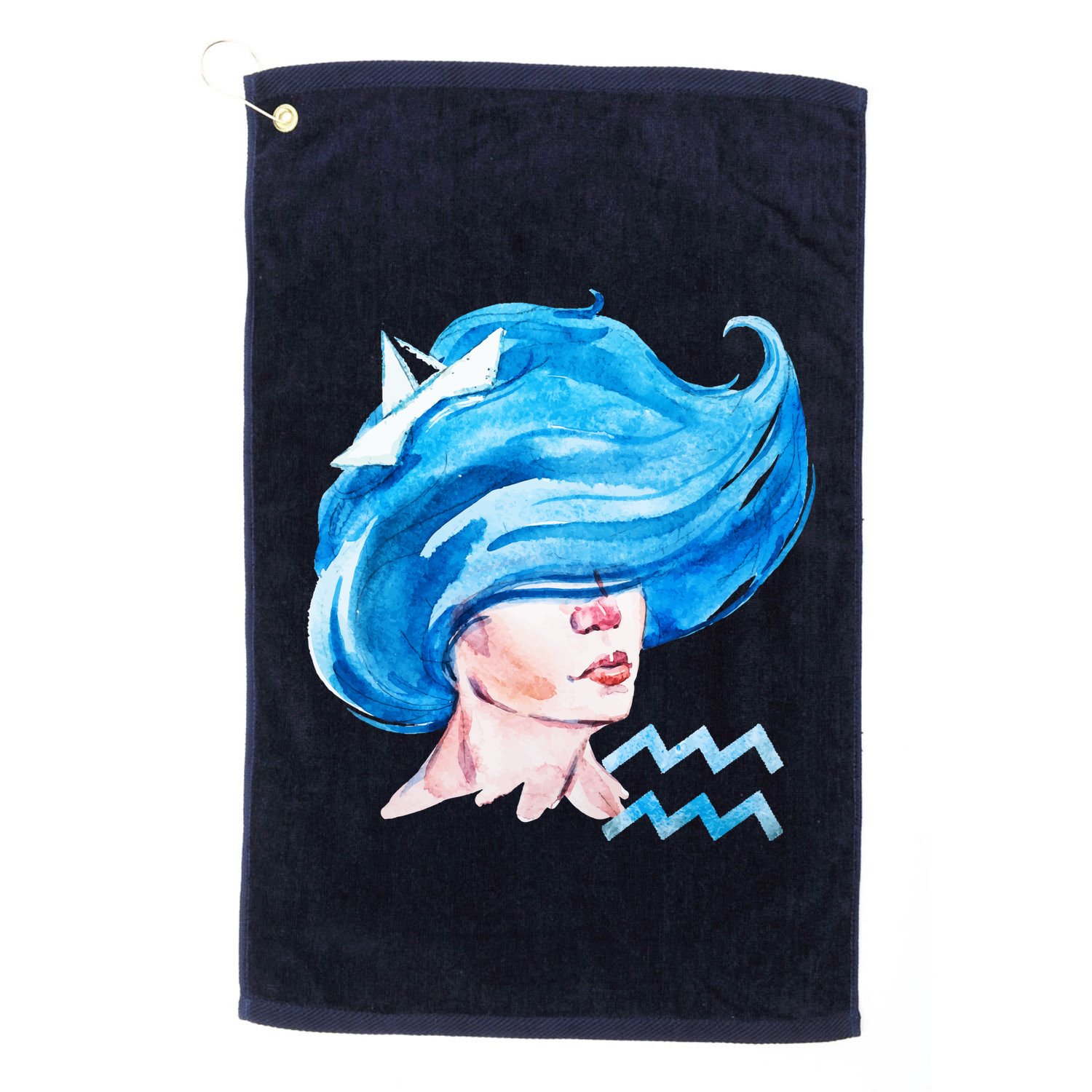 Aquarius Zodiac Sign Watercolor Illustration Golf Towel