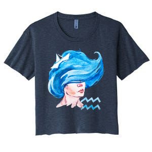 Aquarius Zodiac Sign Watercolor Illustration Women's Crop Top Tee