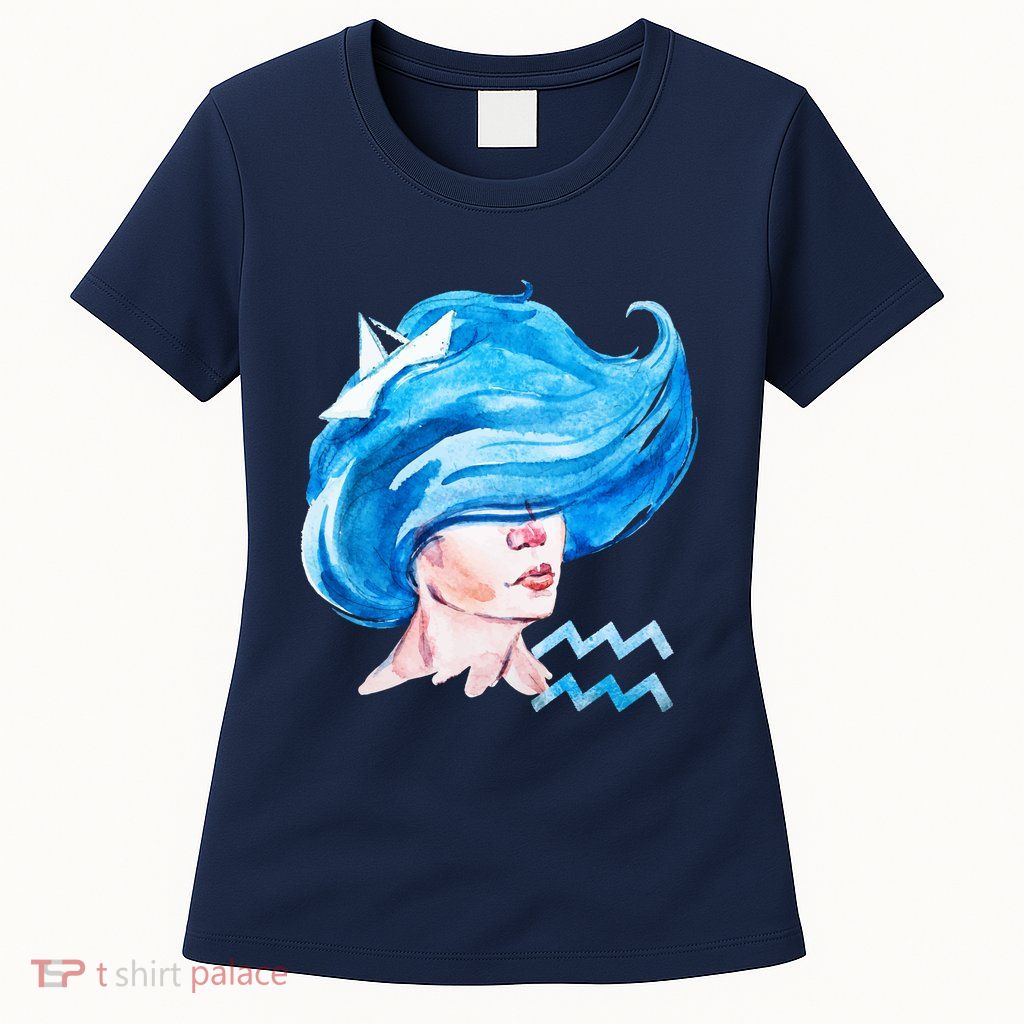 Aquarius Zodiac Sign Watercolor Illustration Womens T-Shirt