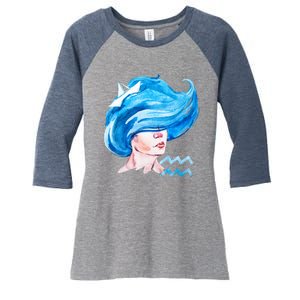 Aquarius Zodiac Sign Watercolor Illustration Women's Tri-Blend 3/4-Sleeve Raglan Shirt