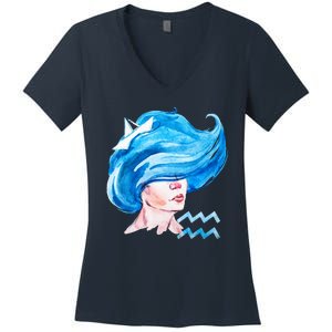 Aquarius Zodiac Sign Watercolor Illustration Women's V-Neck T-Shirt