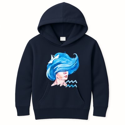 Aquarius Zodiac Sign Watercolor Illustration Kids Hoodie