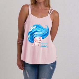 Aquarius Zodiac Sign Watercolor Illustration Women's Strappy Tank