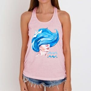 Aquarius Zodiac Sign Watercolor Illustration Women's Knotted Racerback Tank