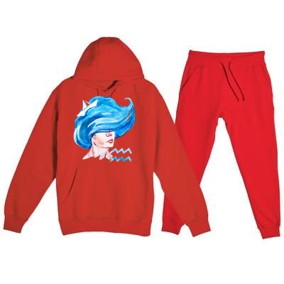 Aquarius Zodiac Sign Watercolor Illustration Premium Hooded Sweatsuit Set