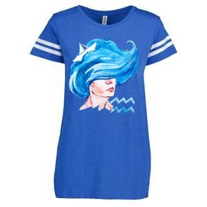 Aquarius Zodiac Sign Watercolor Illustration Enza Ladies Jersey Football T-Shirt