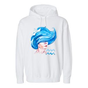 Aquarius Zodiac Sign Watercolor Illustration Garment-Dyed Fleece Hoodie