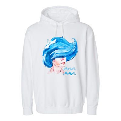 Aquarius Zodiac Sign Watercolor Illustration Garment-Dyed Fleece Hoodie