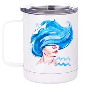 Aquarius Zodiac Sign Watercolor Illustration 12 oz Stainless Steel Tumbler Cup