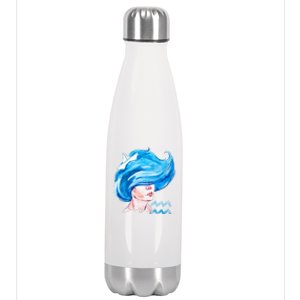 Aquarius Zodiac Sign Watercolor Illustration Stainless Steel Insulated Water Bottle