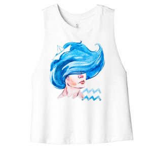 Aquarius Zodiac Sign Watercolor Illustration Women's Racerback Cropped Tank