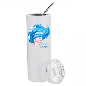 Aquarius Zodiac Sign Watercolor Illustration Stainless Steel Tumbler