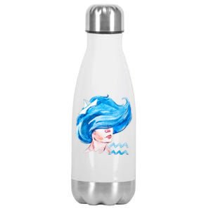 Aquarius Zodiac Sign Watercolor Illustration Stainless Steel Insulated Water Bottle