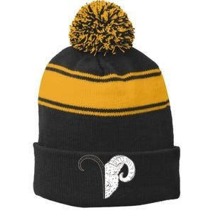 Aries Zodiac Symbol Birthday Gift Stripe Pom Pom Beanie