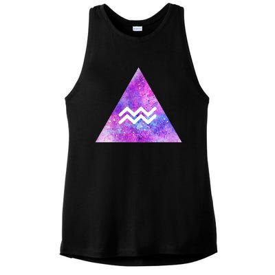 Aquarius Zodiac Star Sign Watercolor Sky Tie Dye Style Gift Ladies PosiCharge Tri-Blend Wicking Tank