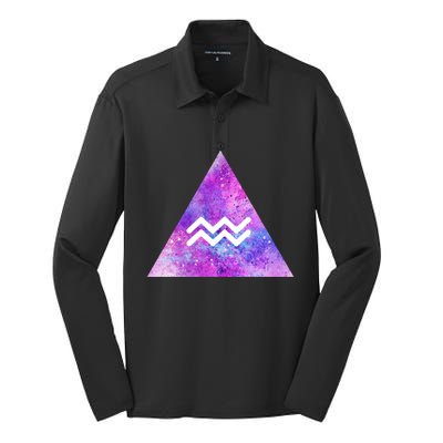 Aquarius Zodiac Star Sign Watercolor Sky Tie Dye Style Gift Silk Touch Performance Long Sleeve Polo