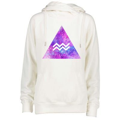 Aquarius Zodiac Star Sign Watercolor Sky Tie Dye Style Gift Womens Funnel Neck Pullover Hood