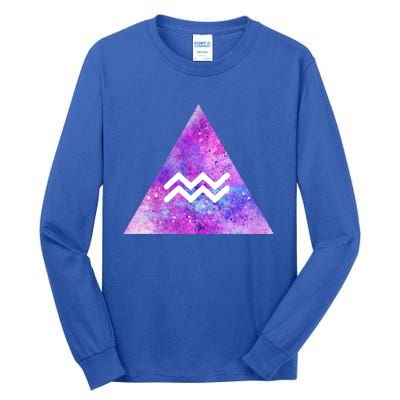 Aquarius Zodiac Star Sign Watercolor Sky Tie Dye Style Gift Tall Long Sleeve T-Shirt