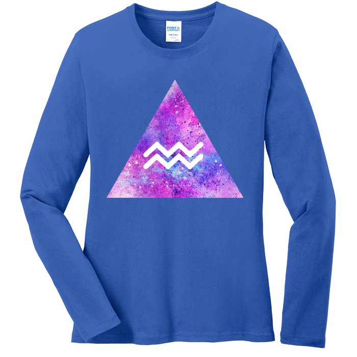 Aquarius Zodiac Star Sign Watercolor Sky Tie Dye Style Gift Ladies Long Sleeve Shirt