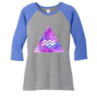 Aquarius Zodiac Star Sign Watercolor Sky Tie Dye Style Gift Women's Tri-Blend 3/4-Sleeve Raglan Shirt