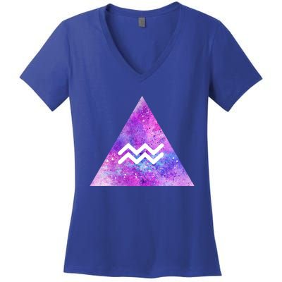 Aquarius Zodiac Star Sign Watercolor Sky Tie Dye Style Gift Women's V-Neck T-Shirt