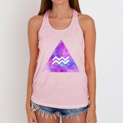 Aquarius Zodiac Star Sign Watercolor Sky Tie Dye Style Gift Women's Knotted Racerback Tank