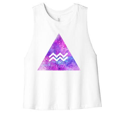 Aquarius Zodiac Star Sign Watercolor Sky Tie Dye Style Gift Women's Racerback Cropped Tank