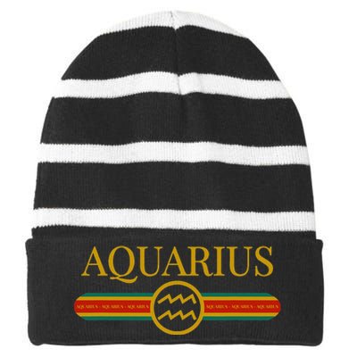 Aquarius Zodiac Sign Astrology Horoscope Fashion Striped Beanie with Solid Band