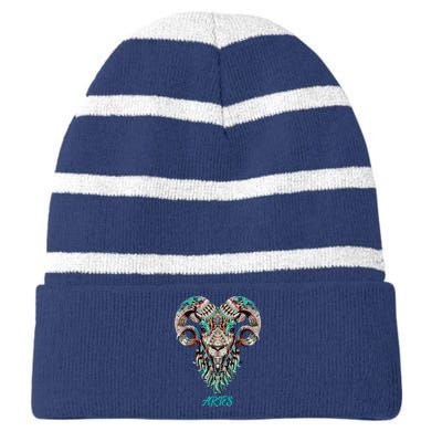 Aries Zodiac Sign Astrology March April Birthday Striped Beanie with Solid Band