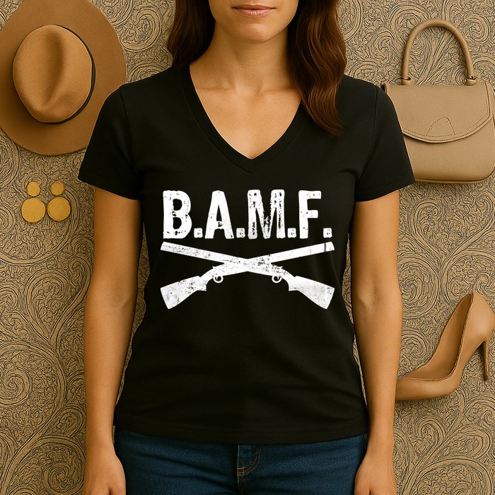 B.A.M.F. Guns Badass Women's V-Neck T-Shirt