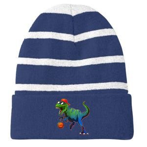 B-Ball T-Rex Striped Beanie with Solid Band