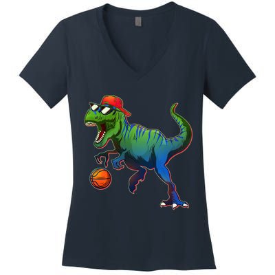 B-Ball T-Rex Women's V-Neck T-Shirt