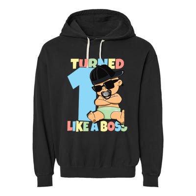 Baby 1st Birthday Boy Girl 1 Year Like a Boss Garment-Dyed Fleece Hoodie