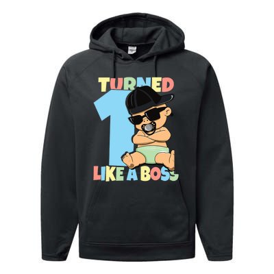 Baby 1st Birthday Boy Girl 1 Year Like a Boss Performance Fleece Hoodie