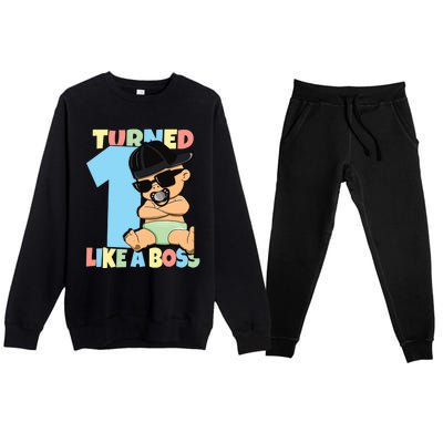 Baby 1st Birthday Boy Girl 1 Year Like a Boss Premium Crewneck Sweatsuit Set