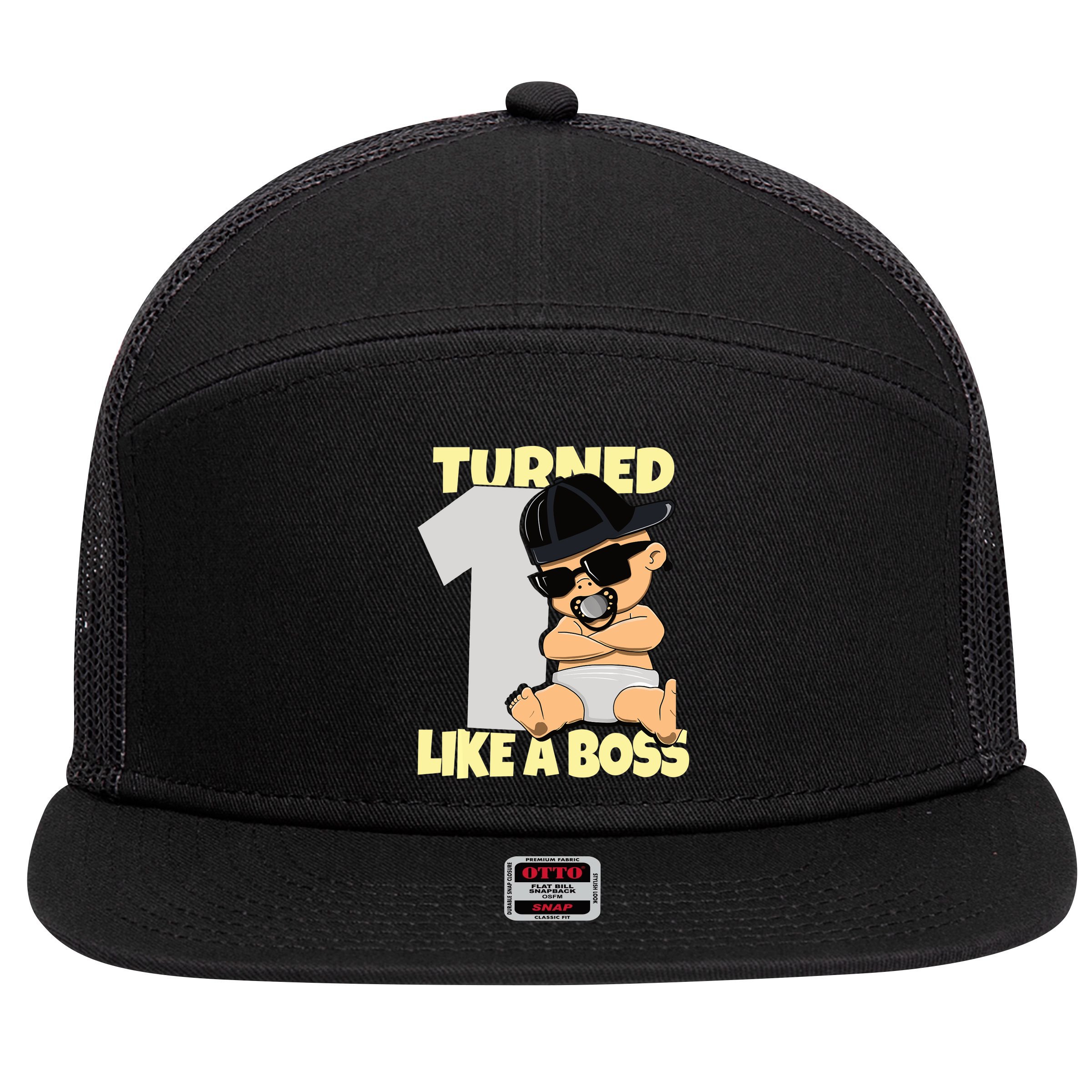 Baby 1st Birthday Boy Girl 1 Year Like a Boss 7 Panel Mesh Trucker Snapback Hat