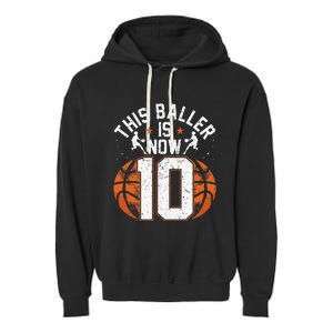 Basketball 10th Birthday 10 Years Old Basketballer Garment-Dyed Fleece Hoodie