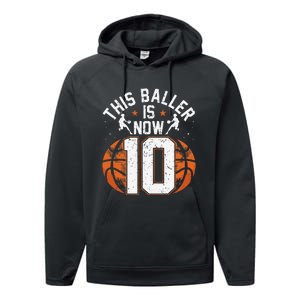 Basketball 10th Birthday 10 Years Old Basketballer Performance Fleece Hoodie