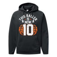 Basketball 10th Birthday 10 Years Old Basketballer Performance Fleece Hoodie