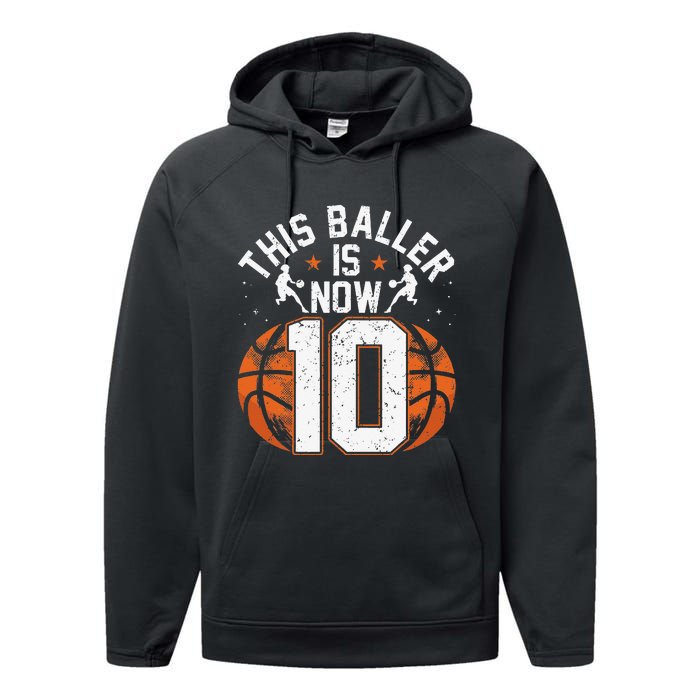 Basketball 10th Birthday 10 Years Old Basketballer Performance Fleece Hoodie