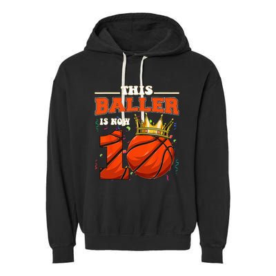 Basketball 10th Birthday Bball 10 Years Old Garment-Dyed Fleece Hoodie